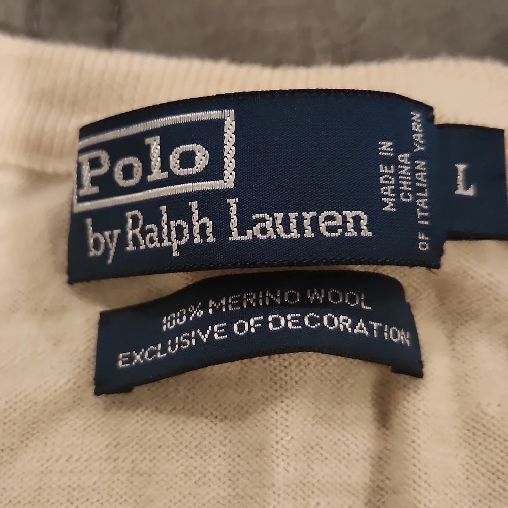 Polo by Ralph Lauren Men's V-Neck Sweater in Cream Size L!